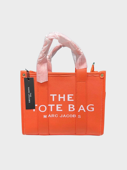 Orange Leather Tote Bag